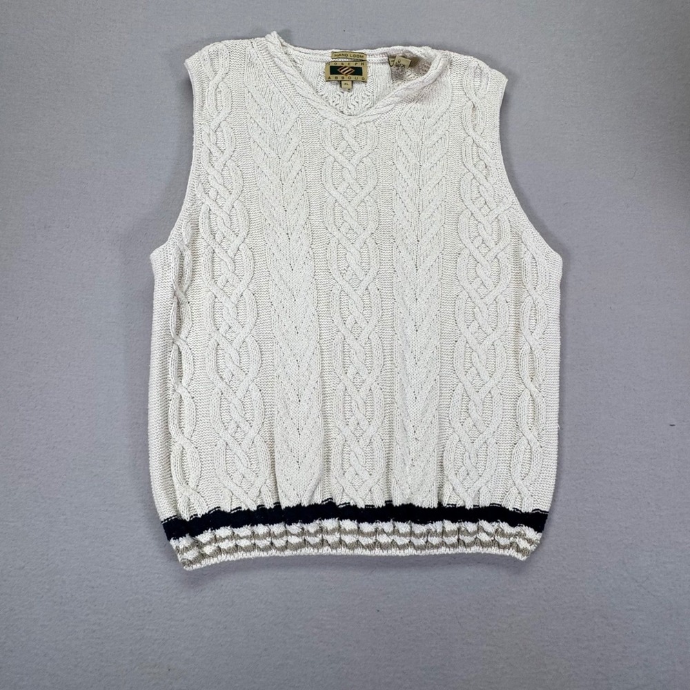Joseph Abboud Mens Sweater Vest Regular Cream Vintage Silk Cable Knit XL